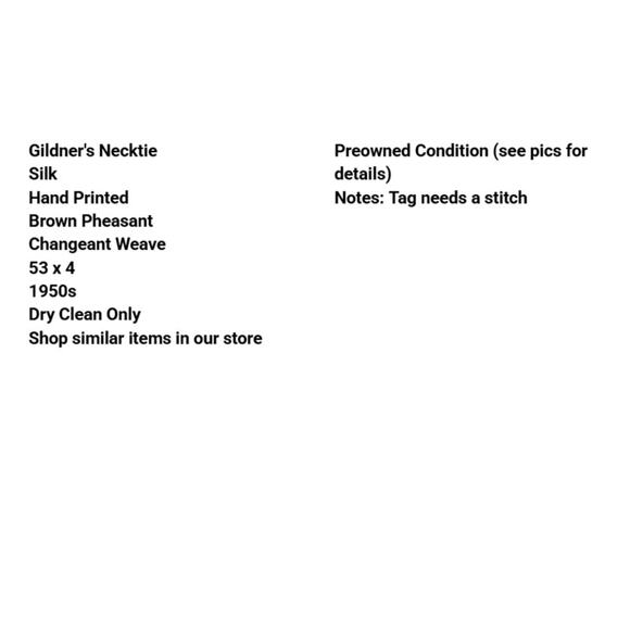 Vtg Gildners Necktie Silk Hand Printed Brown Pheasant Changeant Weave 53 x 4 - Picture 3 of 7